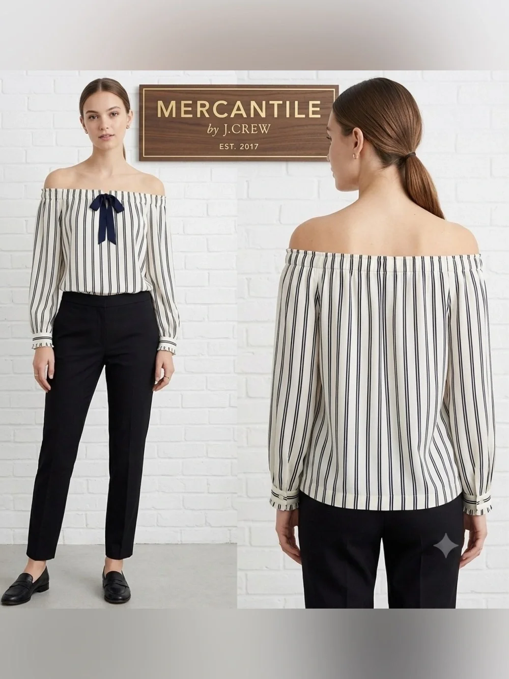 Mercantile by J.Crew Stripped Off Shoulder Bow Blouse Small